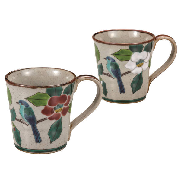 九谷焼 ペアマグカップ 椿に鳥K9-1028★