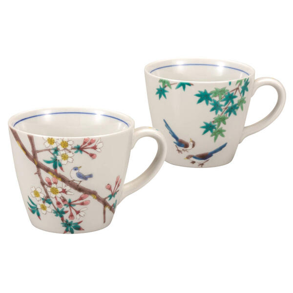 九谷焼 ペアマグカップ 小鳥春秋K9-1055★