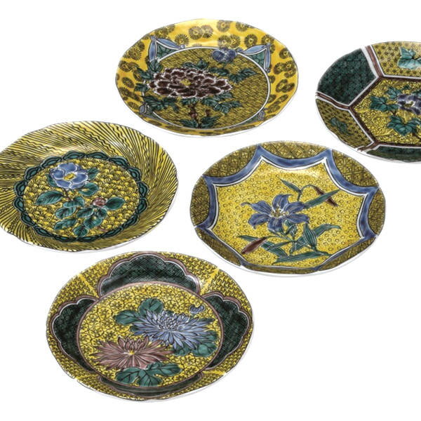 九谷焼 5.2号皿揃（5枚セット）吉田屋絵変りK9-147