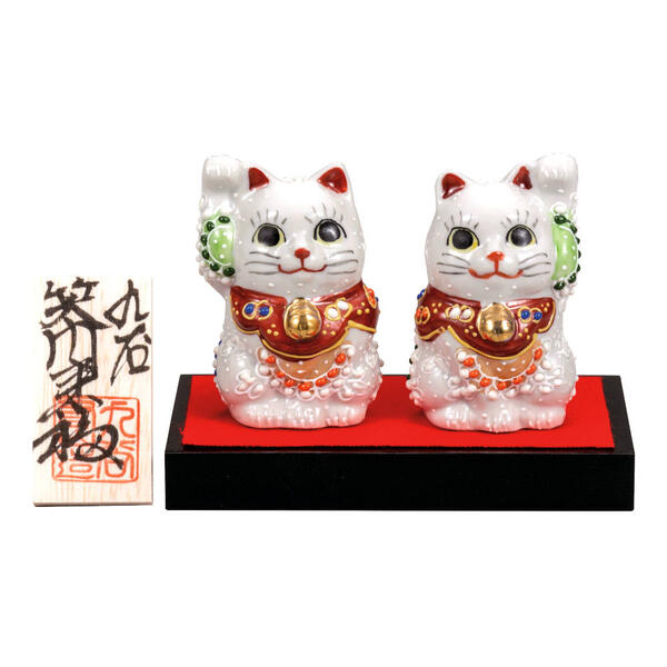 乐天商城 - 九谷焼 2.2号ペア招き猫 白盛K9-1519