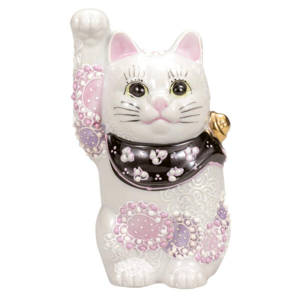 樂天商城 - 九谷焼 4号招き猫（右手金運招き猫）花むらさきK9-1538