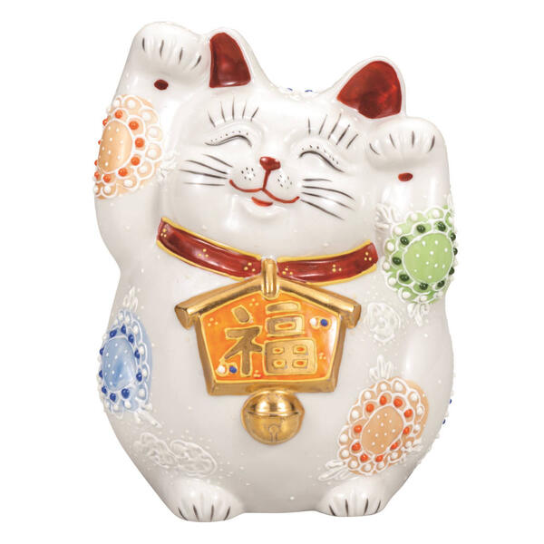 樂天商城 - 九谷焼 4.5号絵馬招き猫 白盛 両手上げK9-1624
