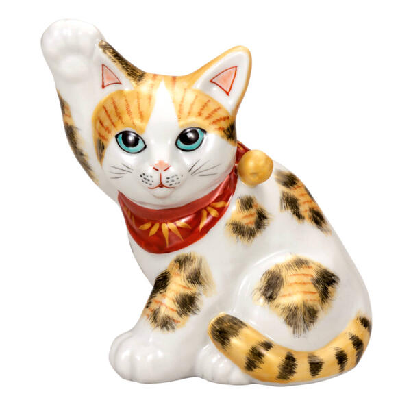 乐天商城 - 九谷焼 5.5号招き猫（右手金運招き猫）金彩三毛 横座りK9-1637