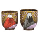 福田良則 九谷焼組湯呑み(夫婦湯呑)金雲桜富士K9-800