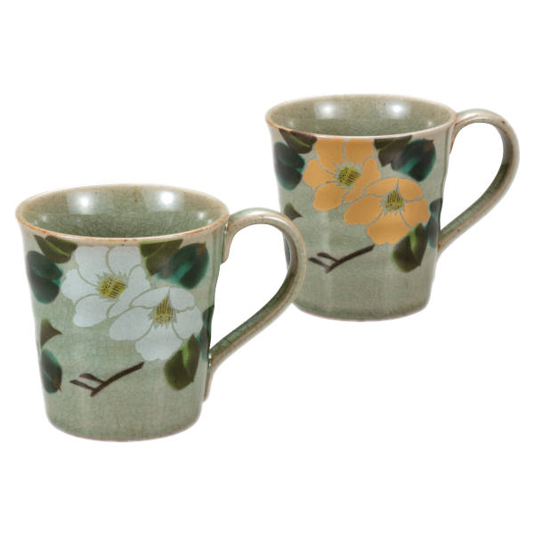 九谷焼 ペアマグカップ 金銀椿K9-1021