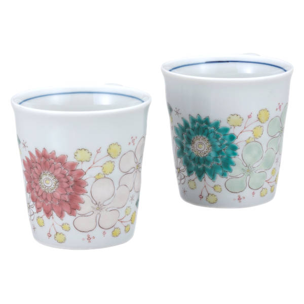 九谷焼 ペアマグカップ 花はなK9-1038