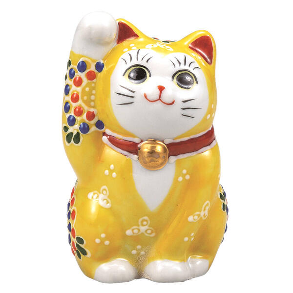 樂天商城 - 九谷焼 3号招き猫（右手金運招き猫）黄盛K9-1524