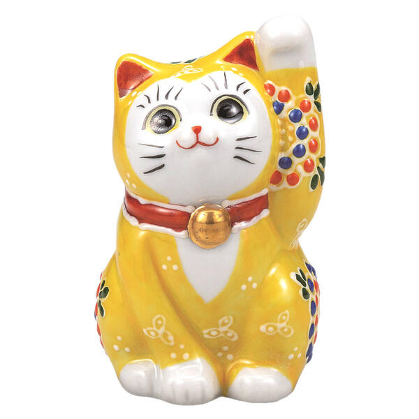 乐天商城 - 九谷焼 3号招き猫（左手人お客招き猫）黄盛K9-1527