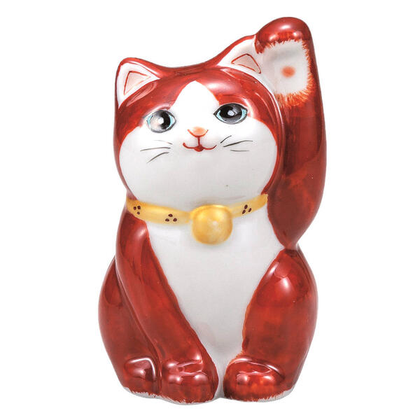 樂天商城 - 九谷焼 3号招き猫（左手人お客招き猫）朱地金彩K9-1532