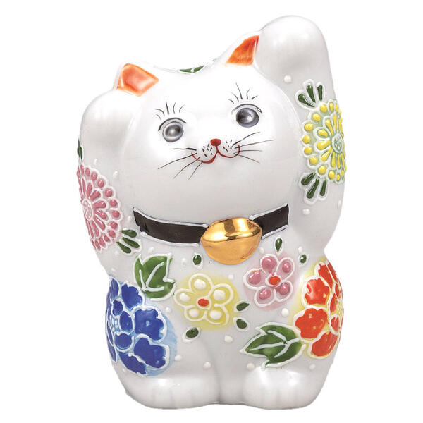 樂天商城 - 九谷焼 4号両手上げ招き猫 花の舞K9-1542