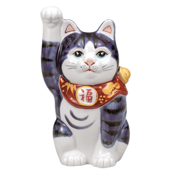 乐天商城 - 九谷焼 4号招き猫（右手金運招き猫）紫釉彩K9-1550