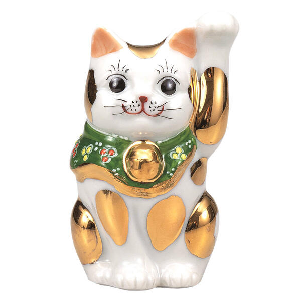 乐天商城 - 九谷焼 2.8号招き猫（左手人お客招き猫）金ブチK9-1553