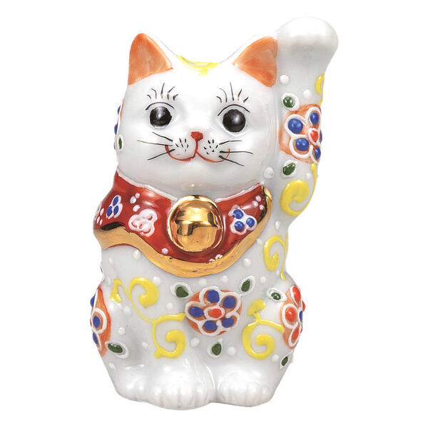 樂天商城 - 九谷焼 2.8号招き猫（左手人お客招き猫）梅唐草K9-1556