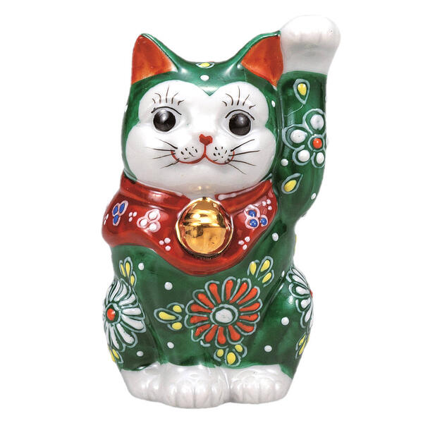 乐天商城 - 九谷焼 2.8号招き猫（左手人お客招き猫）緑盛K9-1557