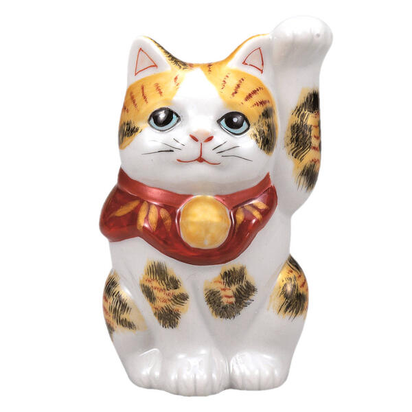 乐天商城 - 九谷焼 3.3号招き猫（左手人お客招き猫）金彩三毛K9-1559