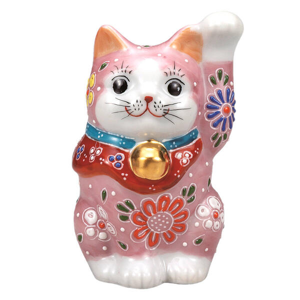 九谷焼 3.3号招き猫（左手人お客招き猫）桃盛K9-1561