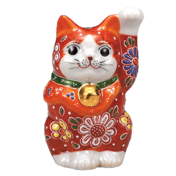 樂天商城 - 九谷焼 3.3号招き猫（左手人お客招き猫）赤盛K9-1562