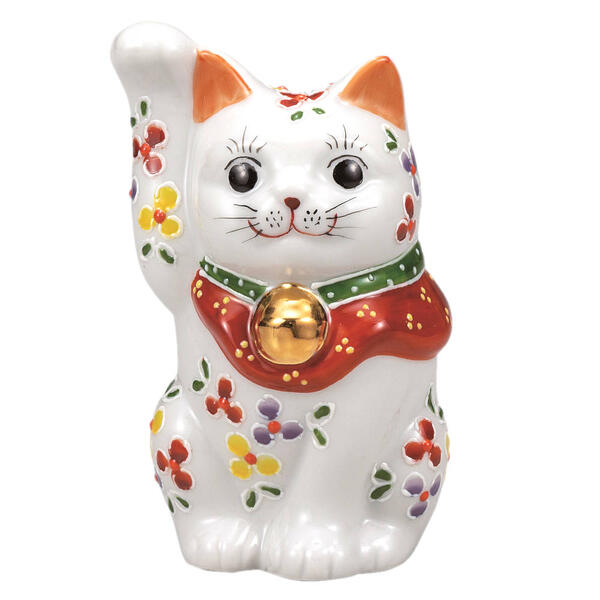 樂天商城 - 九谷焼 4号招き猫（右手金運招き猫）小花K9-1575