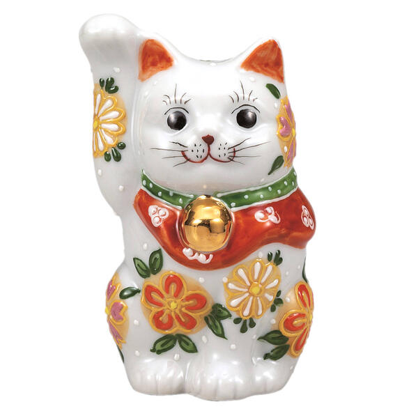 乐天商城 - 九谷焼 4号招き猫（右手金運招き猫）花はなK9-1576