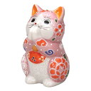 九谷焼 2.7号お祈り猫(招き猫)ピンク盛K9-1594
