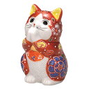 九谷焼 2.7号お祈り猫(招き猫)赤盛K9-1595