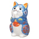 九谷焼 3.2号お祈り猫(招き猫)青盛K9-1603