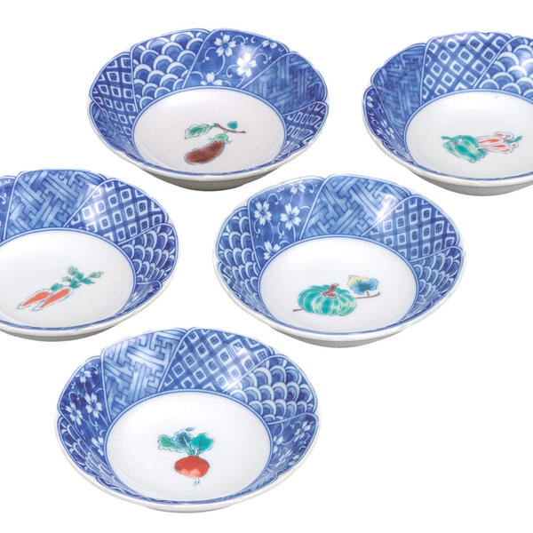 九谷焼 4.5号小鉢揃（5個セット）野菜絵変わりK9-193
