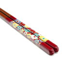 青郊窯 九谷色絵若狭塗箸 梅菊(赤 21cm)IC-06R