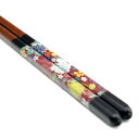 青郊窯 九谷色絵若狭塗箸 花詰(黒 23cm)IC-16B