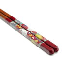 青郊窯 九谷色絵若狭塗箸 花詰(赤 21cm)IC-16R