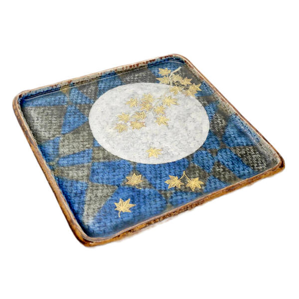 苧野憲夫 九谷焼6.8号四方皿（角皿）月と紅葉