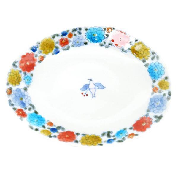 櫻井千絵 九谷焼6号プレート（楕円皿）リトルバードA 10012605