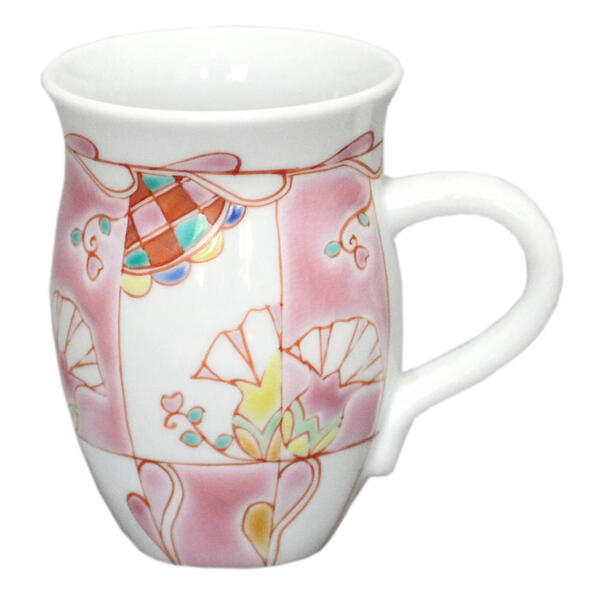 九谷焼 銀舟窯マグカップ 水中花 ピンク