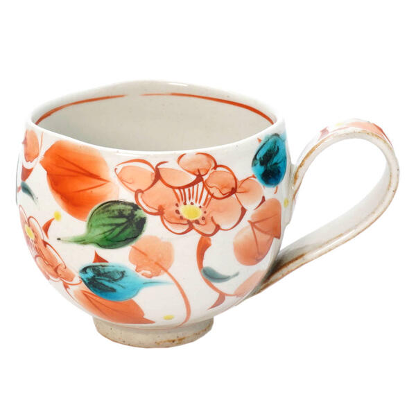 九谷焼 虚空蔵窯マグカップ（コロン）椿に唐草 10012380