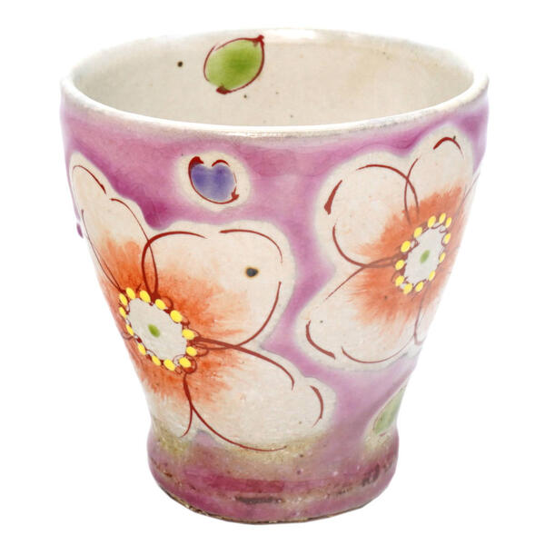 九谷焼 虚空蔵窯湯呑み 花うらら ピンク 10012347