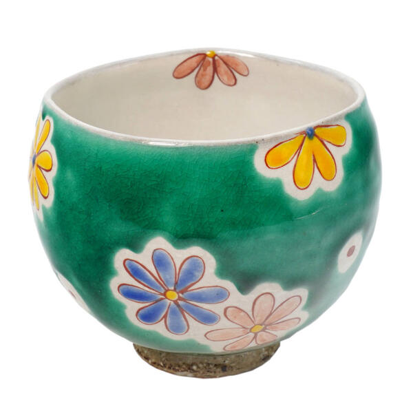 九谷焼 虚空蔵窯いっぷく碗（湯呑み）花紋 グリーン（小）10012357