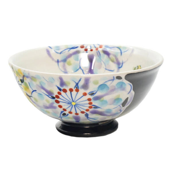 九谷焼 虚空蔵窯飯碗（ご飯茶碗）彩色の花 ブラック 10012394