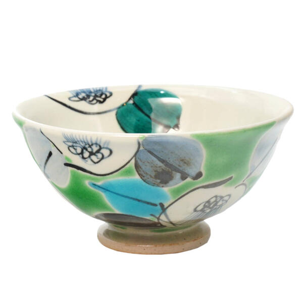 九谷焼 虚空蔵窯飯碗（ご飯茶碗）古染椿 グリーン 10012397