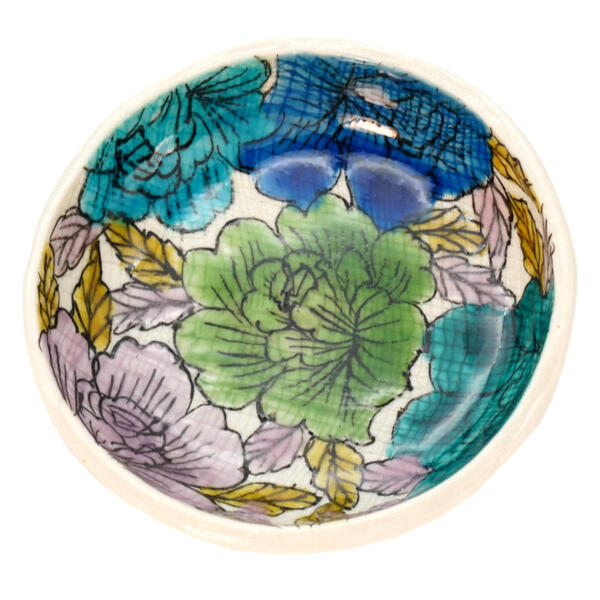 石原進一 九谷焼3号タタラ小皿 バラ グリーン 10012292