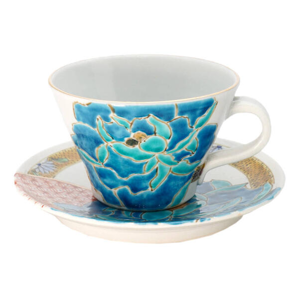 佐藤剛志 九谷焼コーヒーカップ＆ソーサー 牡丹 青 10012324