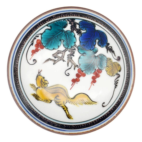 西田伸也 九谷焼平盃 葡萄にリス 10012478