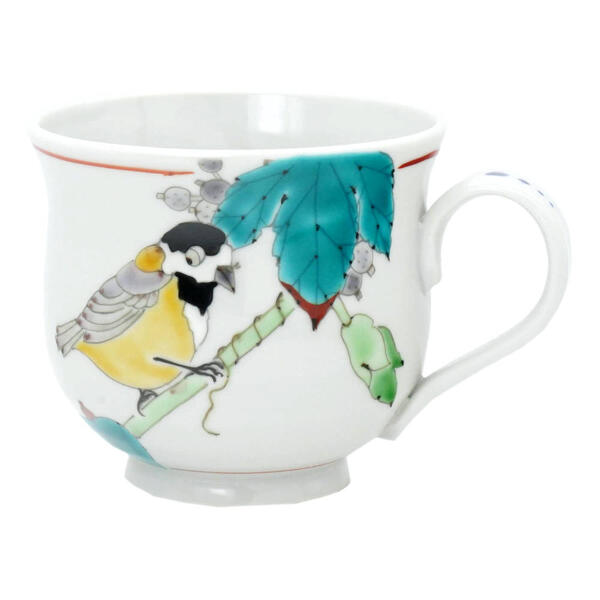 山近泰 九谷焼マグカップ 野葡萄に山雀 ヤマガラ