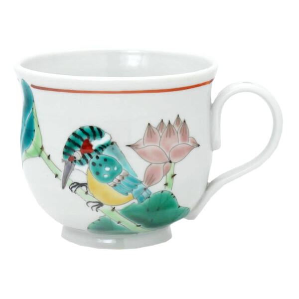 山近泰 九谷焼マグカップ 蓮に翡翠 カワセミ