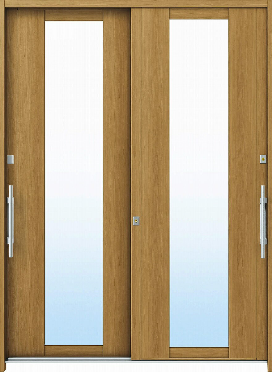 YKKAP玄関 断熱玄関引戸 れん樹[洋風ベーシック] 6尺2枚建[ランマ通し] B01[木目柄]：複層ガラス[幅180..