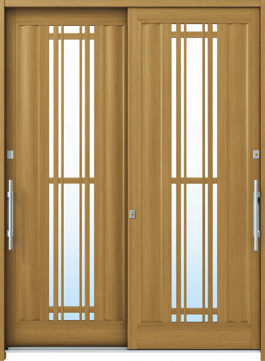 YKKAP玄関 断熱玄関引戸 れん樹[洋風ベーシック] 6尺2枚建[ランマ通し] B10[木目柄]：複層ガラス[幅1900mm×高2230mm]【ykk】【YKK玄関引き戸】【引き戸】【れんじゅ】【玄関戸】【玄関ドア引戸】