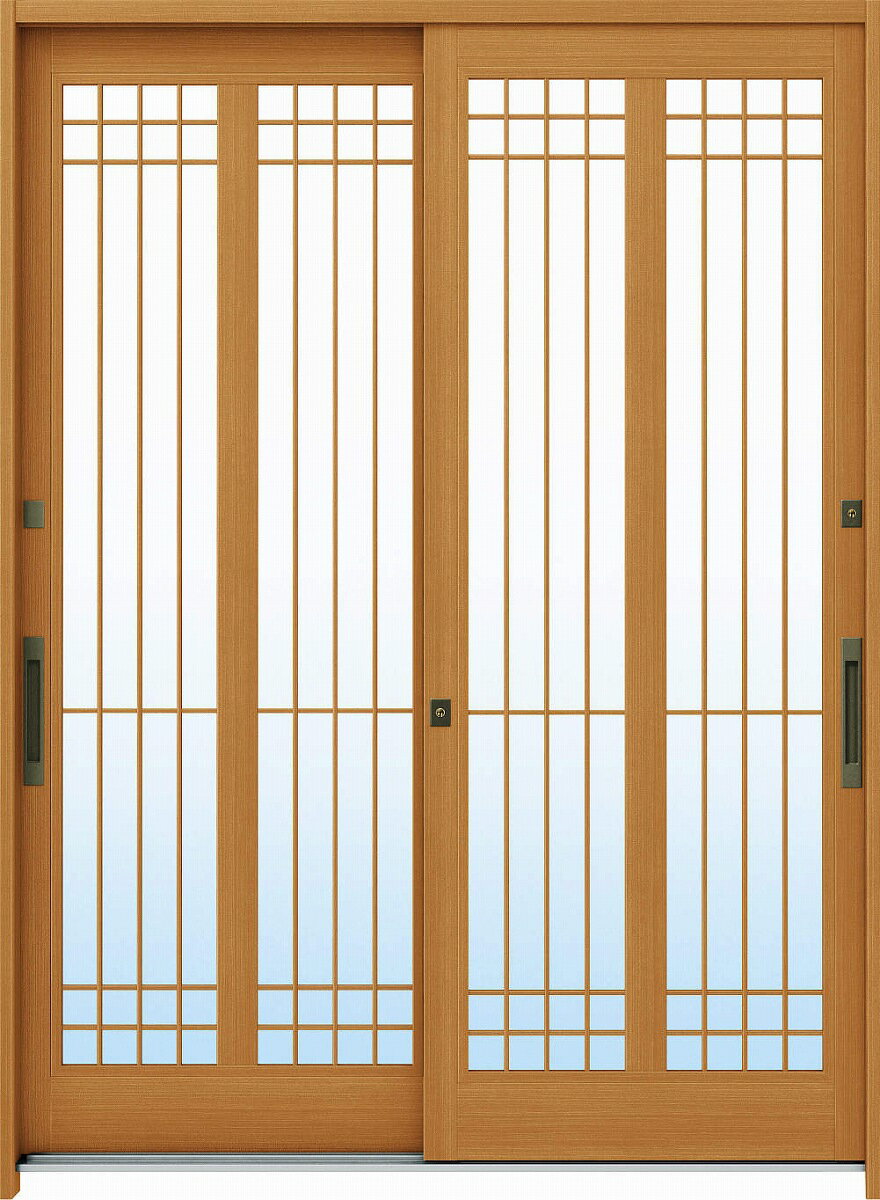 YKKAP玄関 玄関引戸 れん樹[伝統和風] 6尺2枚建[ランマ通し] A13[木目柄]：単板ガラス[幅1640mm×高2230..