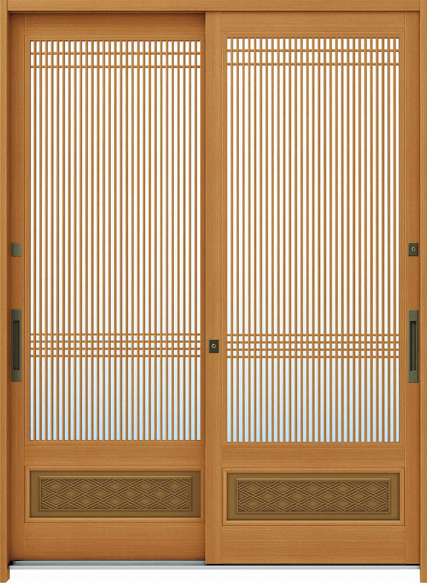YKKAP玄関 玄関引戸 れん樹[伝統和風] 6尺2枚建[ランマ無] A06[木目柄]：単板ガラス[幅1640mm×高1930mm..