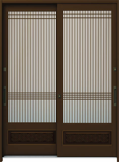 YKKAP玄関 断熱玄関引戸 れん樹[伝統和風] 6尺2枚建[ランマ通し] A06アルミ色]：複層ガラス[幅1800mm×..