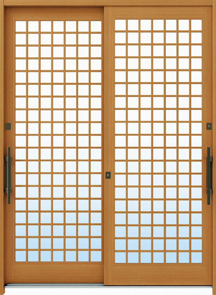 YKKAP玄関 断熱玄関引戸 れん樹[伝統和風] 6尺2枚建[ランマ通し] A12[木目柄]：複...