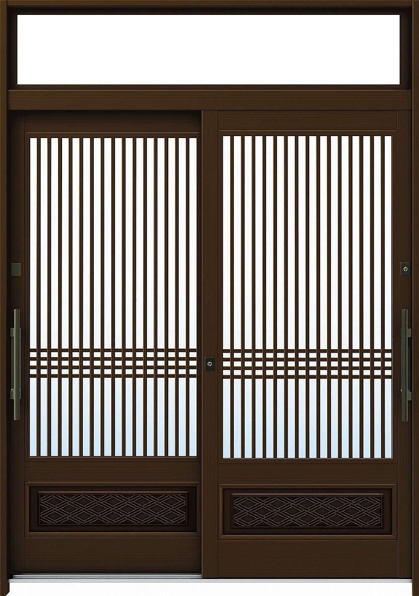 Rakuten - YKKAP玄関 断熱玄関引戸 れん樹[伝統和風] 6尺2枚建[ランマ付] A04[アルミ色]：複層ガラス[幅1900mm×高2330mm]【ykk】【YKK玄関引き戸】【れんじゅ】【玄関戸】【玄関ドア引戸】【gennkann】